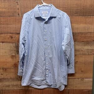 Collection By Michael Strahan Dress Shirt Mens Size 17 Blue Gingham Wrinkle Free